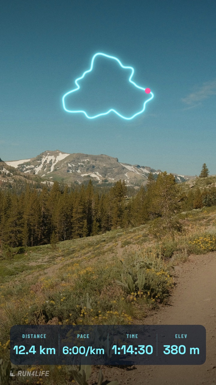 Example story “Ridge trail run” using the Route line overlay