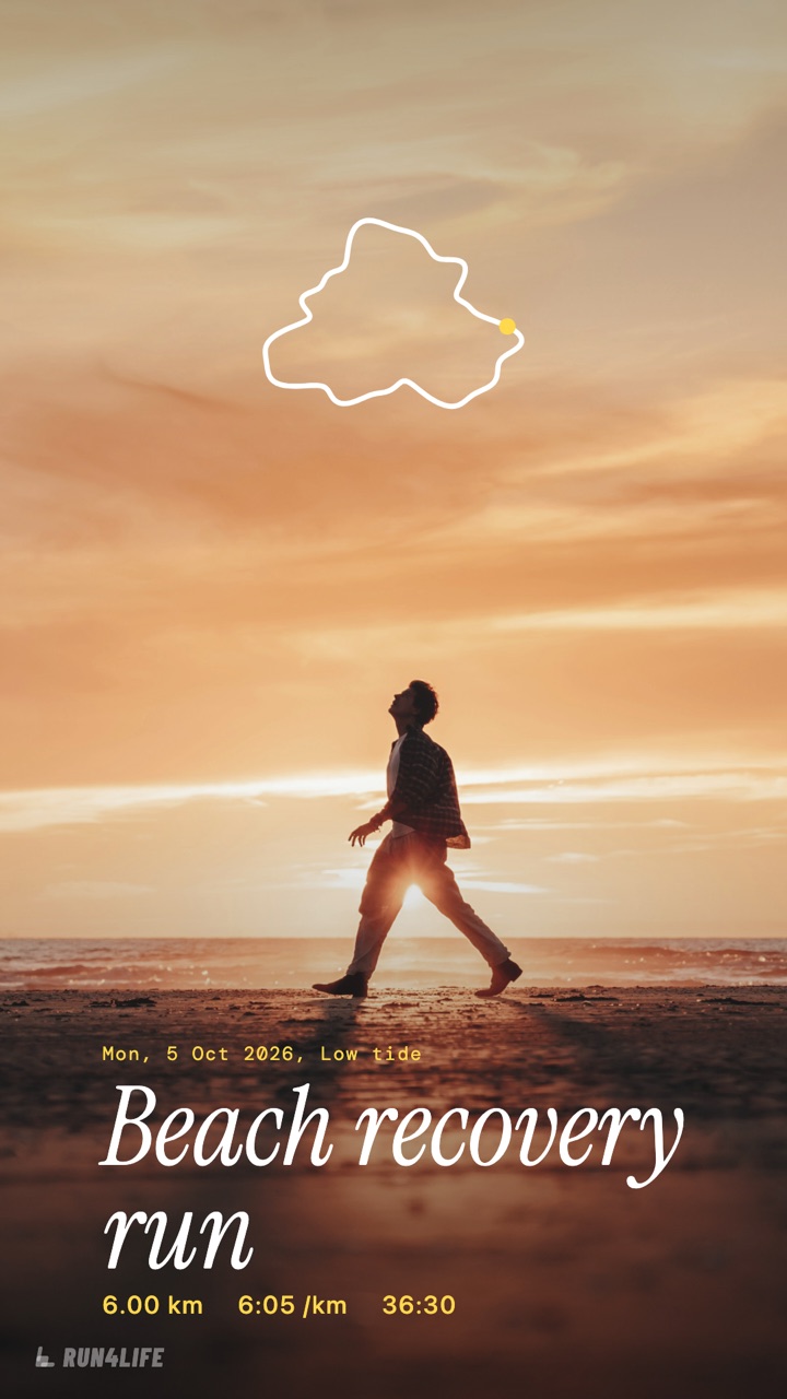 Example story “Beach recovery run” using the Editorial title overlay